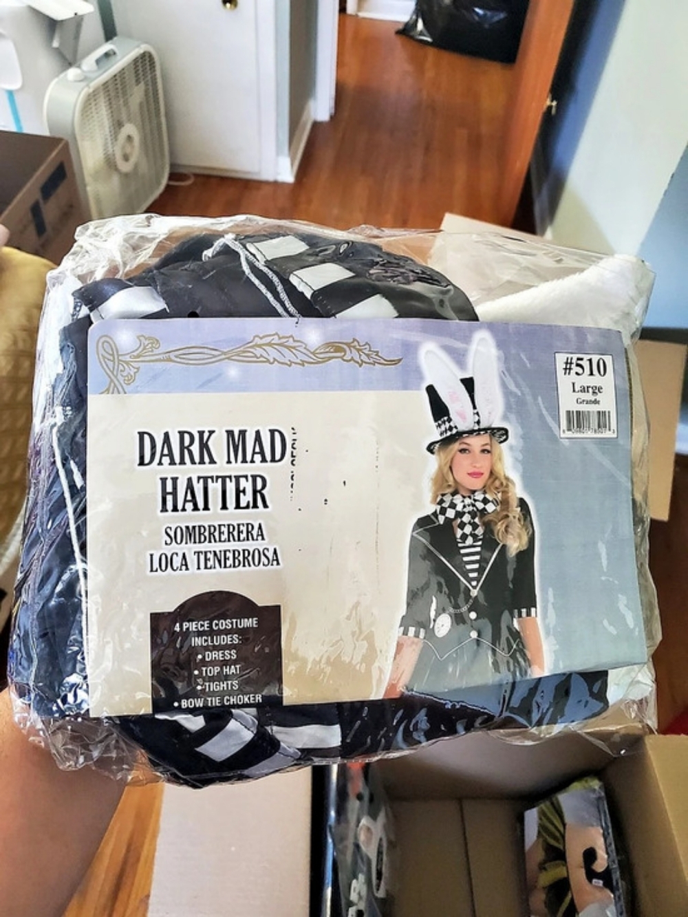 Dark Mad Hatter Costume Black & White Size Large